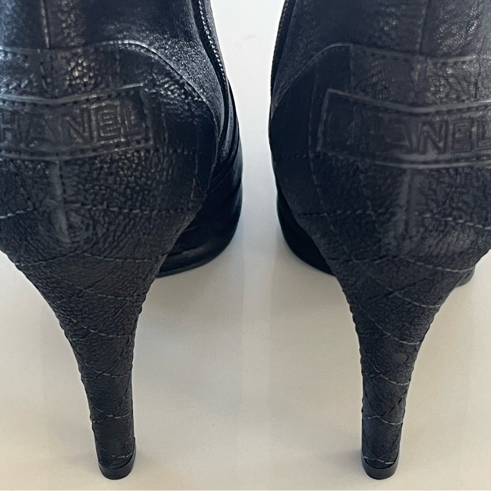 CHANEL Black Quilted Caviar Leather Ankle Platform Booties Heeled Boots NWT NIB - Picture 12 of 16